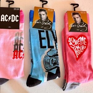 NWT Rock Legends Sock Bundle | AC/DC & Elvis Presley | 3 Pairs One Size